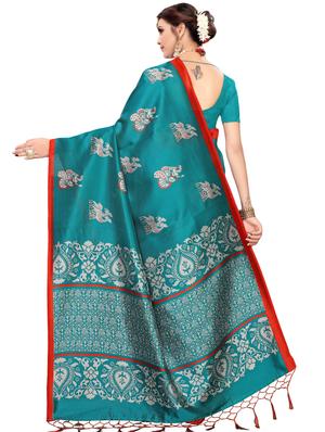 conversational printed saree with blouse - 16460146 - Standard Image - 2