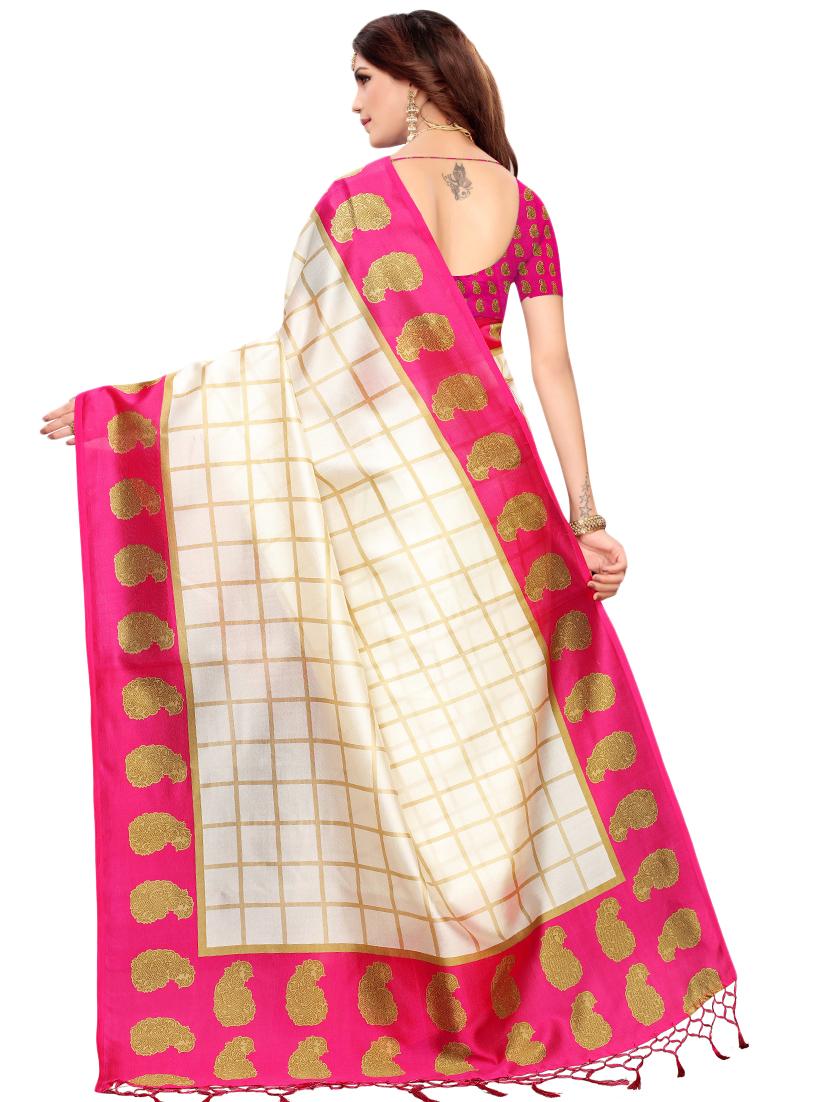 checkered printed saree with blouse - 16460204 - Zoom Image - 2