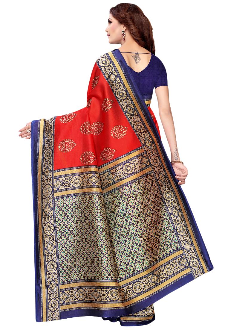 Half & half printed saree with blouse - 16460269 - Zoom Image - 2