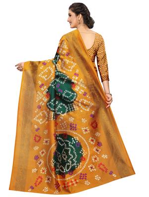 contrast shades bandhani saree with blouse - 16460306 - Standard Image - 2