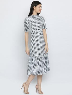 mock neck printed a-line dress - 16461423 - Standard Image - 2