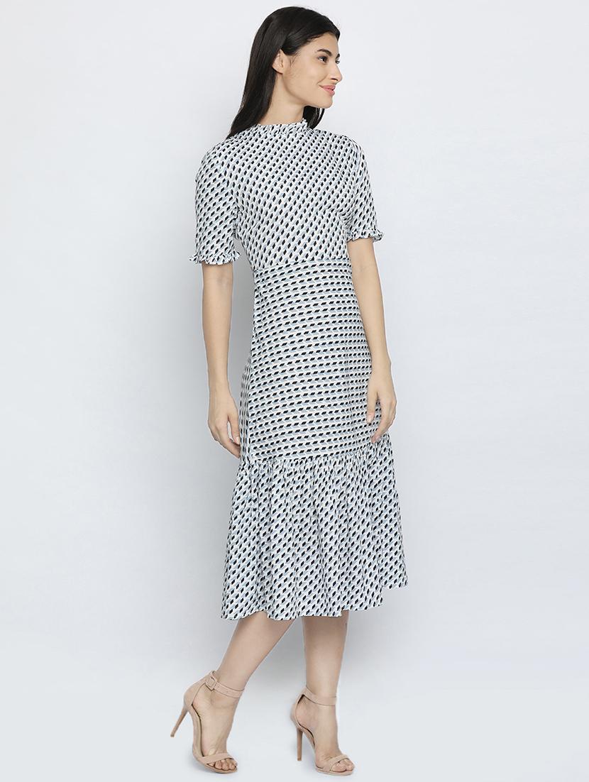 mock neck printed a-line dress - 16461423 - Zoom Image - 2