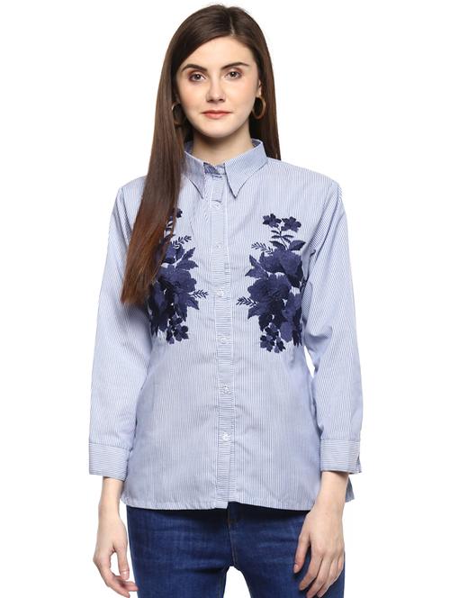 floral embroidered pin stripes shirt - 16463233 - Standard Image - 1