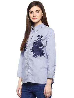floral embroidered pin stripes shirt - 16463233 - Standard Image - 2