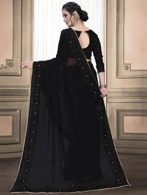 embroidered solid saree with blouse - 16463755 - Standard Image - 2
