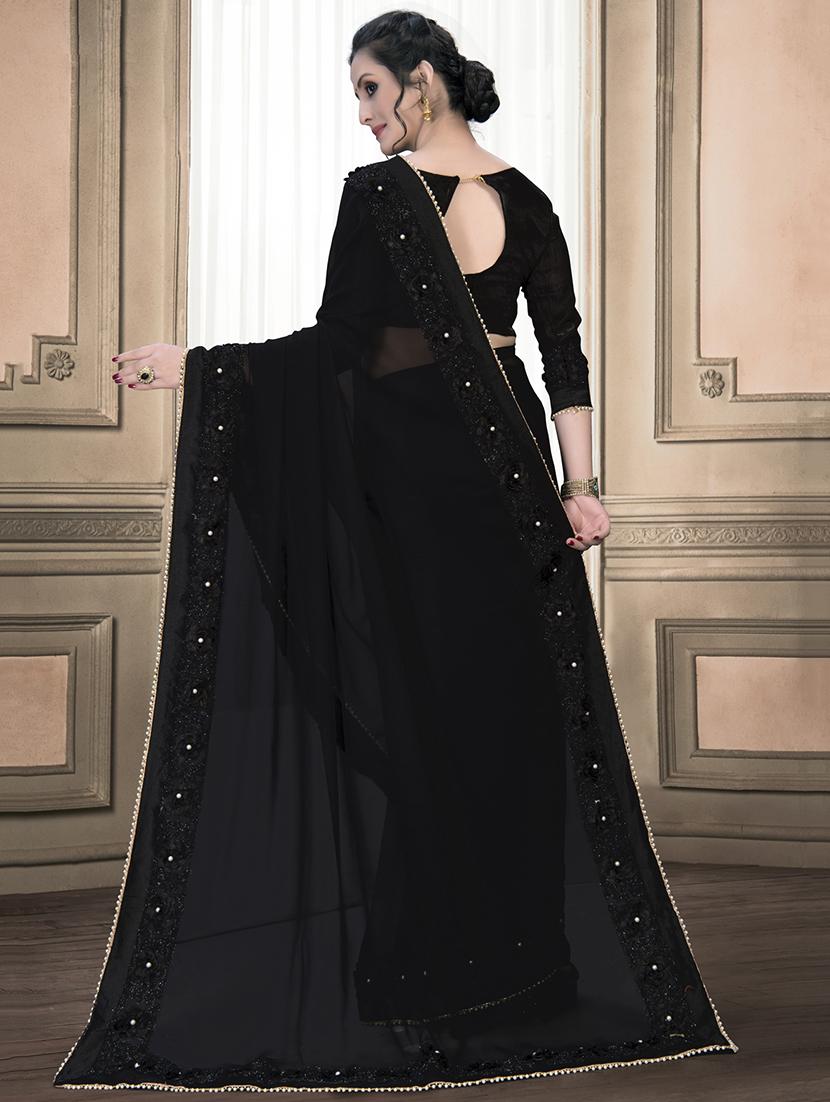 embroidered solid saree with blouse - 16463755 - Zoom Image - 2