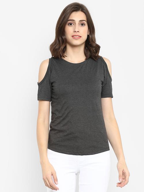cold shoulder solid tee - 16465526 - Standard Image - 1