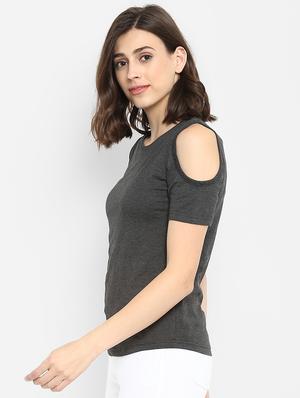 cold shoulder solid tee - 16465526 - Standard Image - 2