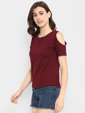 cold shoulder solid tee - 16465533 - Standard Image - 2