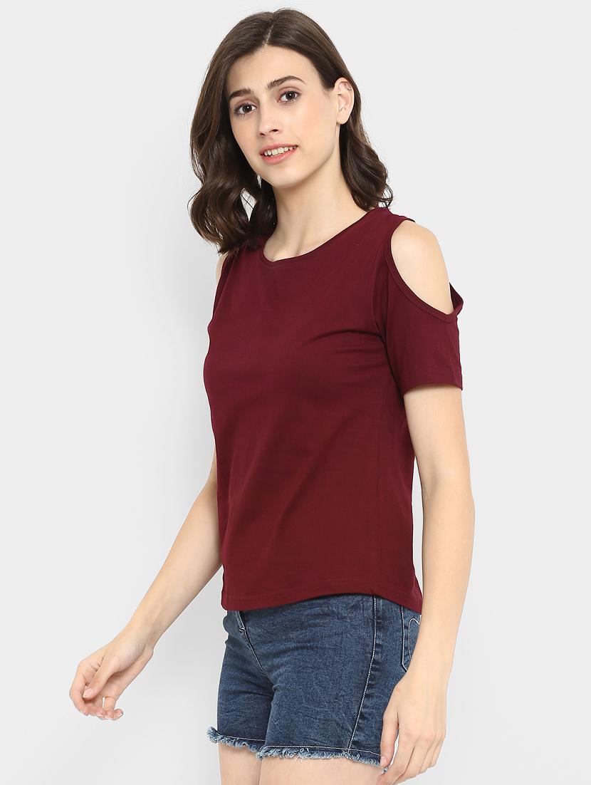 cold shoulder solid tee - 16465533 - Zoom Image - 2