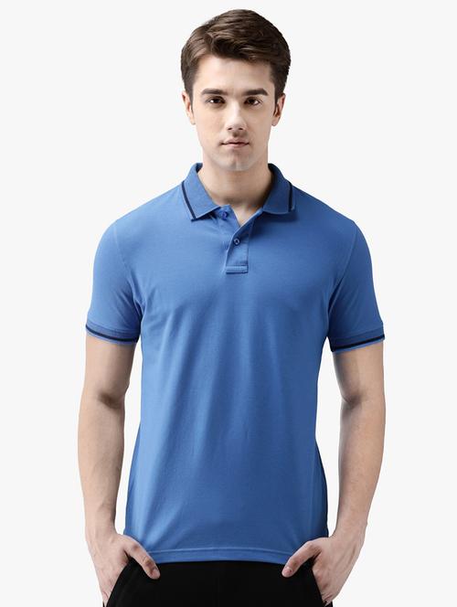 blue solid polo t-shirt - 16467579 - Standard Image - 1
