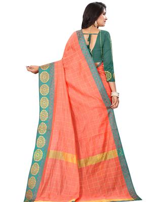 bordered chanderi saree with blouse - 16468635 - Standard Image - 2