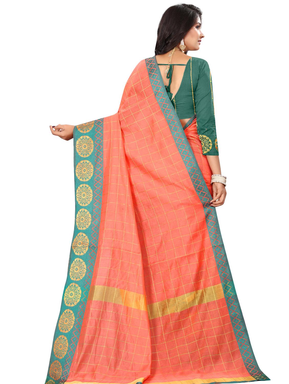 bordered chanderi saree with blouse - 16468635 - Zoom Image - 2