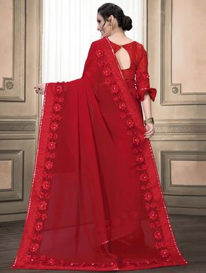 ribbon embroidered border saree with blouse - 16470298 - Standard Image - 2