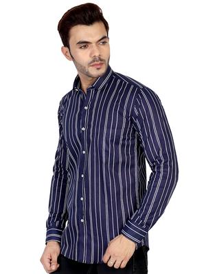 navy blue striped casual shirt - 16470624 - Standard Image - 2