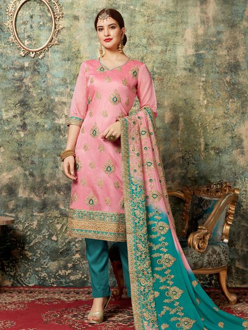 embroidered unstitched straight pant suit - 16470678 - Very Small Image - 1
