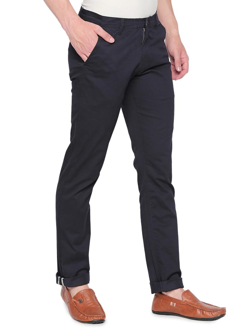 navy blue solid chinos - 16472366 - Zoom Image - 2