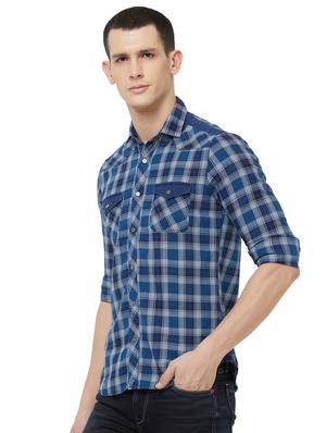 navy blue checkered casual shirt - 16473299 - Standard Image - 2