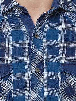 navy blue checkered casual shirt - 16473299 - Standard Image - 5