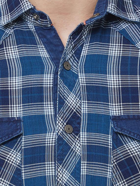 navy blue checkered casual shirt - 16473299 - Zoom Image - 5