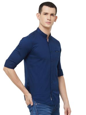 navy blue solid casual shirt - 16473345 - Standard Image - 2