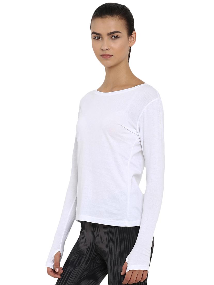 round neck thumb hole sleeved tee - 16473966 - Zoom Image - 2