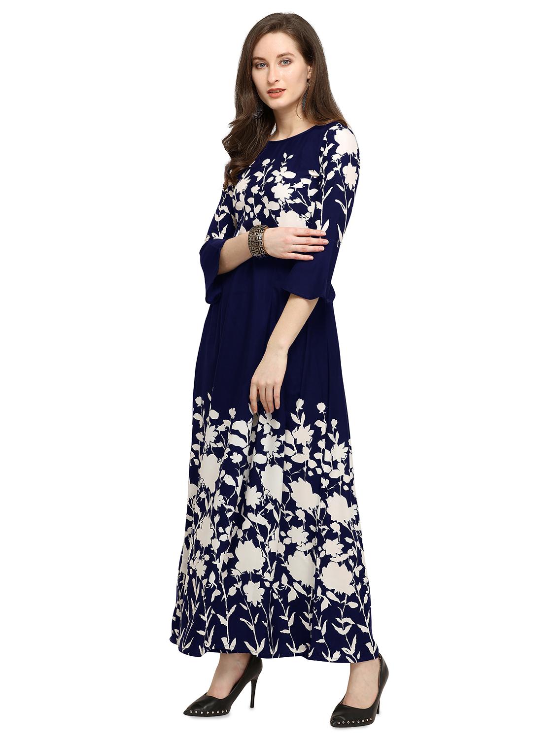 bell sleeved printed a-line gown - 16474294 - Zoom Image - 2