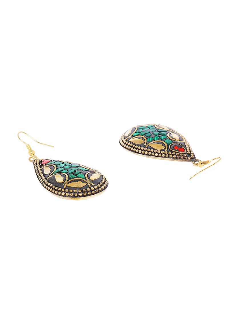 green metal drop earring - 16474339 - Zoom Image - 2