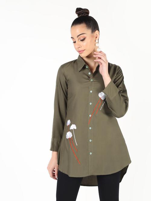 roll up sleeved floral embroidered shirt - 16474380 - Standard Image - 1
