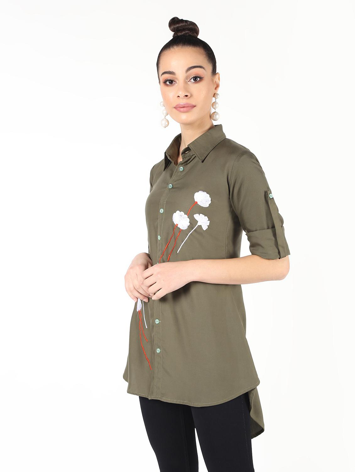 roll up sleeved floral embroidered shirt - 16474380 - Zoom Image - 2