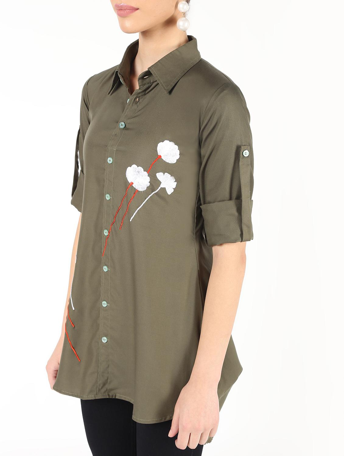 roll up sleeved floral embroidered shirt - 16474380 - Zoom Image - 5