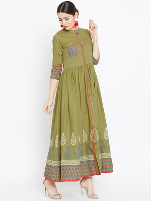 block printed flared kurta - 16475858 - Standard Image - 2