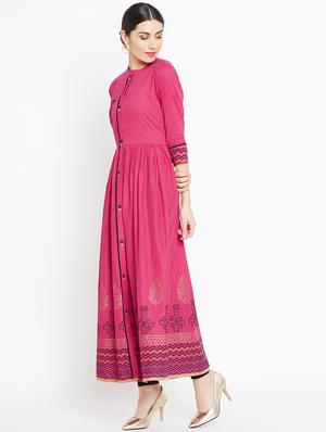 block printed flared kurta - 16475859 - Standard Image - 2