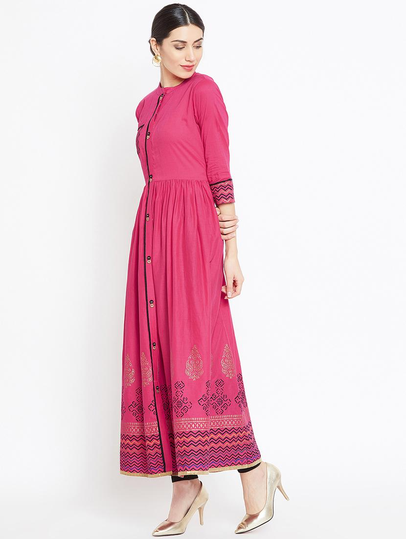 block printed flared kurta - 16475859 - Zoom Image - 2