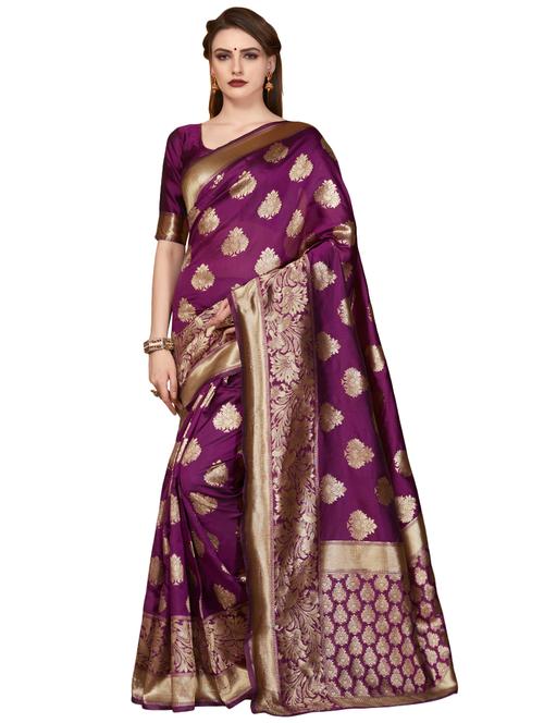 floral zari motif woven saree with blouse - 16476019 - Very Small Image - 1
