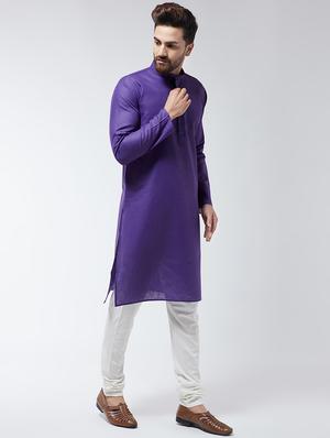 purple solid kurta pyjama set - 16480008 - Standard Image - 2