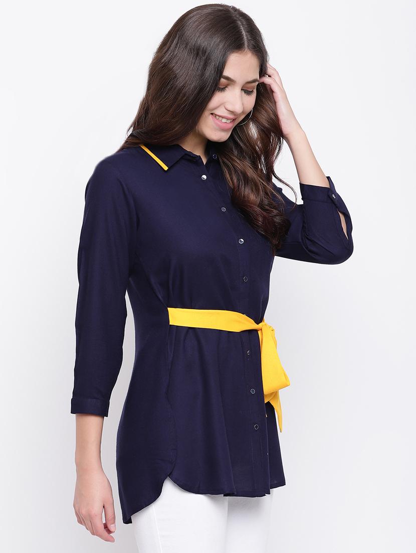 color block tie front shirt - 16480711 - Zoom Image - 2