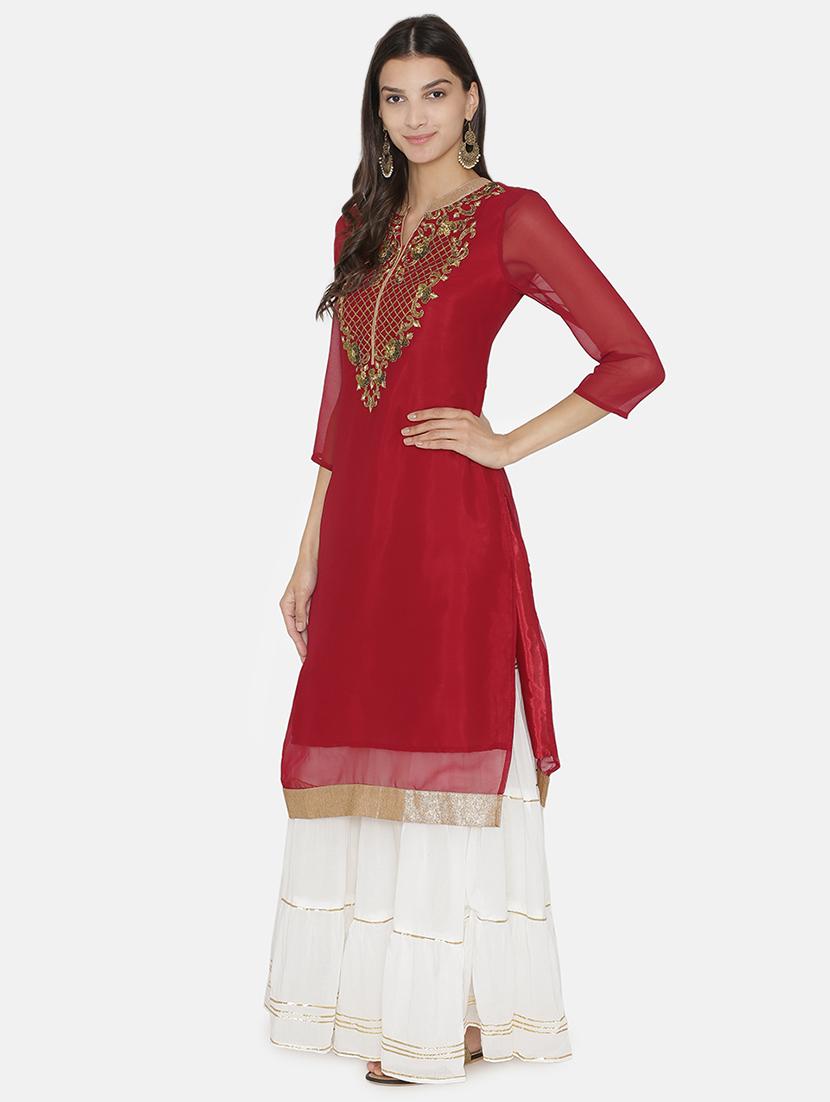 embroidered straight kurta - 16482684 - Zoom Image - 2