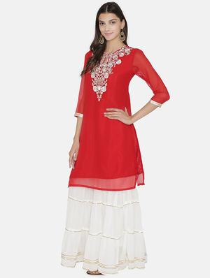 embroidered straight kurta - 16482685 - Standard Image - 2