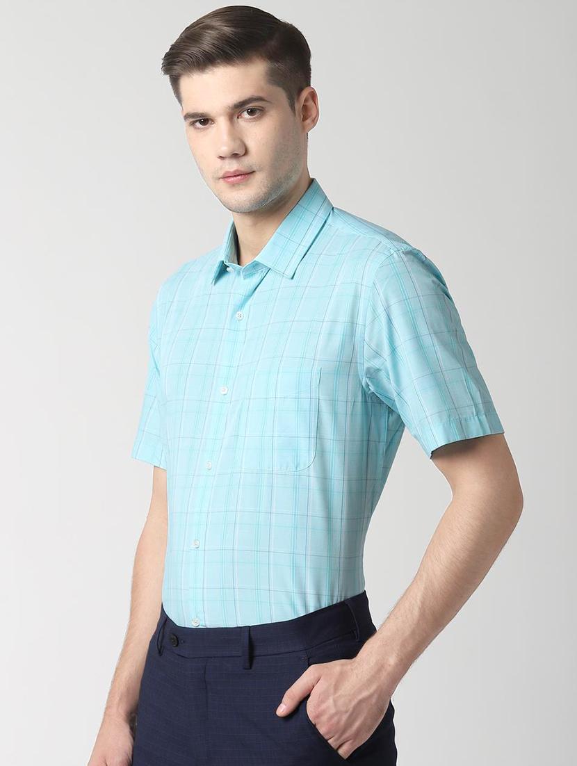 blue checkered formal shirt - 16482951 - Zoom Image - 2