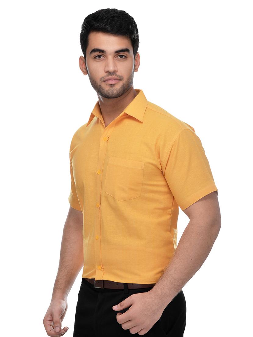 yellow khadi solid formal shirt - 16483173 - Zoom Image - 2