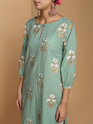 gold printed kurta with palazzo set - 16483199 - Standard Image - 5