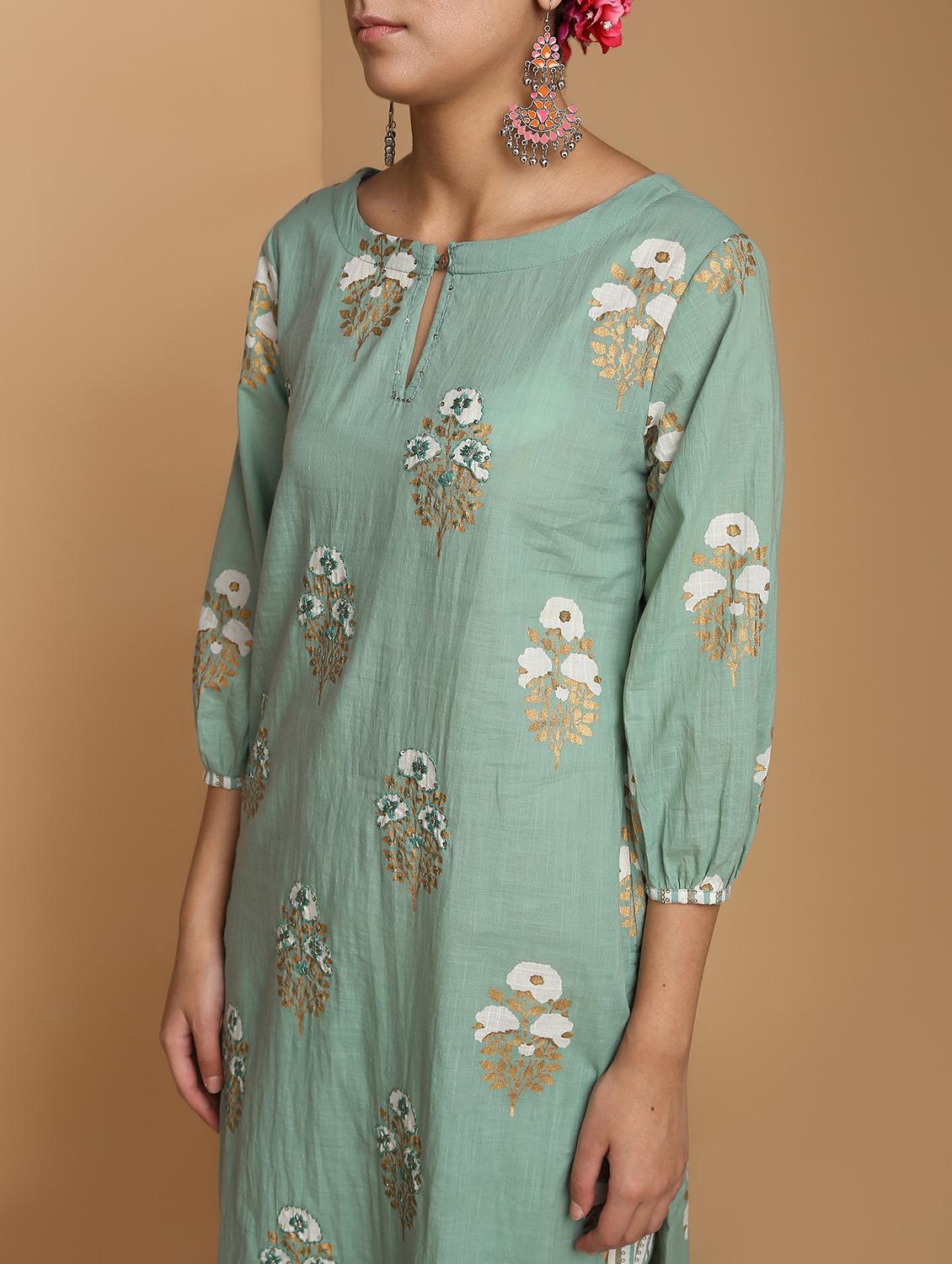 gold printed kurta with palazzo set - 16483199 - Zoom Image - 5