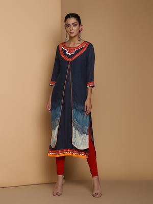 embroidered kurta with jacket - 16483209 - Standard Image - 2