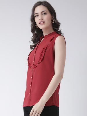 frill detail solid shirt - 16483266 - Standard Image - 2