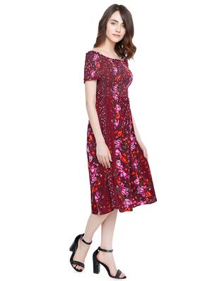 off shoulder smocked floral flared dress - 16483895 - Standard Image - 2