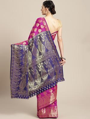 paisley brocade saree with blouse - 16484518 - Standard Image - 2