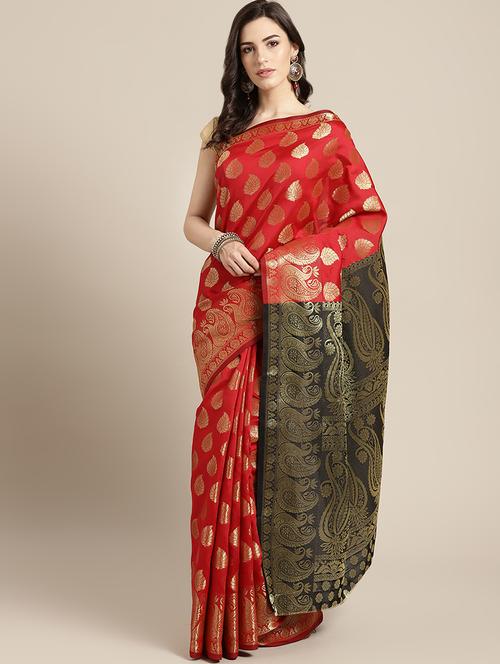 paisley brocade saree with blouse - 16484519 - Very Small Image - 1