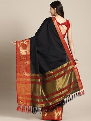 solid bordered saree with blouse - 16484597 - Standard Image - 2