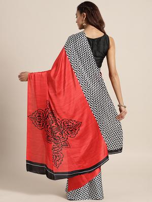 Half & half printed saree with blouse - 16484604 - Standard Image - 2